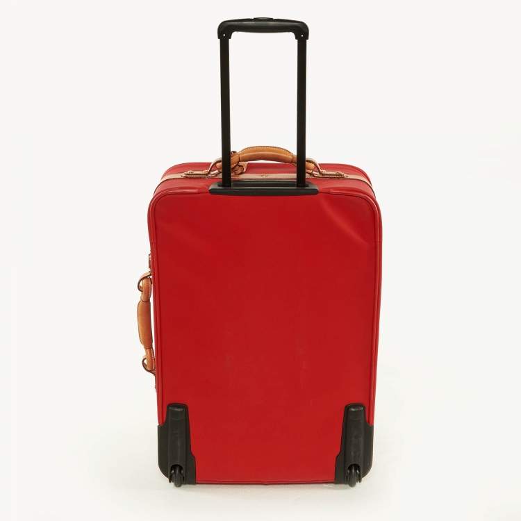 Pre Owned Lancel Red/Tan Canvas and Leather Rolling Suitcase Luggage
