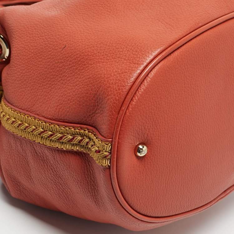 Pre Owned Lancel Orange Coral Leather Special Edition Premiere Flirt Bucket Bag