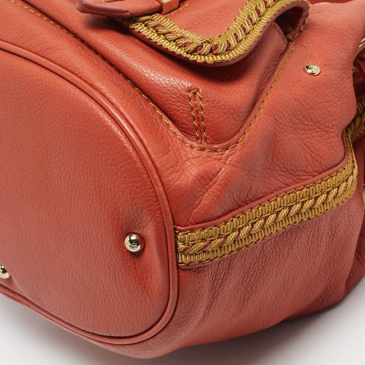 Pre Owned Lancel Orange Coral Leather Special Edition Premiere Flirt Bucket Bag