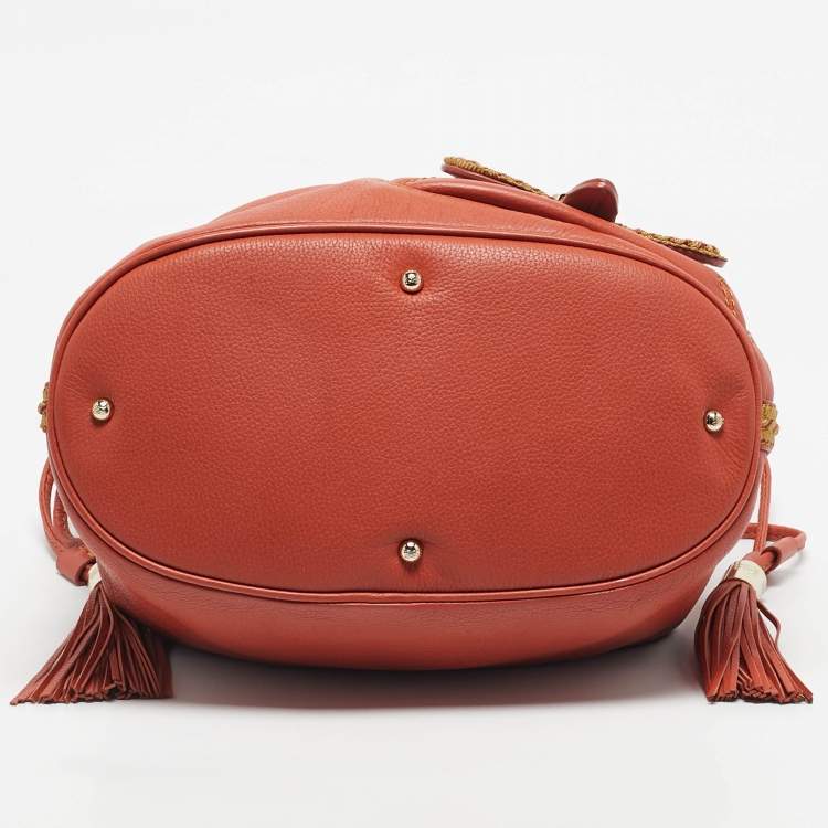 Pre Owned Lancel Orange Coral Leather Special Edition Premiere Flirt Bucket Bag