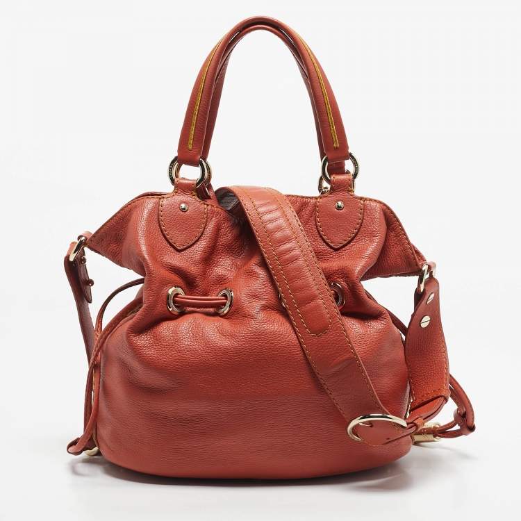 Pre Owned Lancel Orange Coral Leather Special Edition Premiere Flirt Bucket Bag