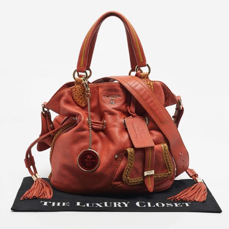 Pre Owned Lancel Orange Coral Leather Special Edition Premiere Flirt Bucket Bag
