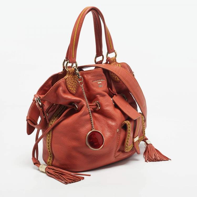 Pre Owned Lancel Orange Coral Leather Special Edition Premiere Flirt Bucket Bag
