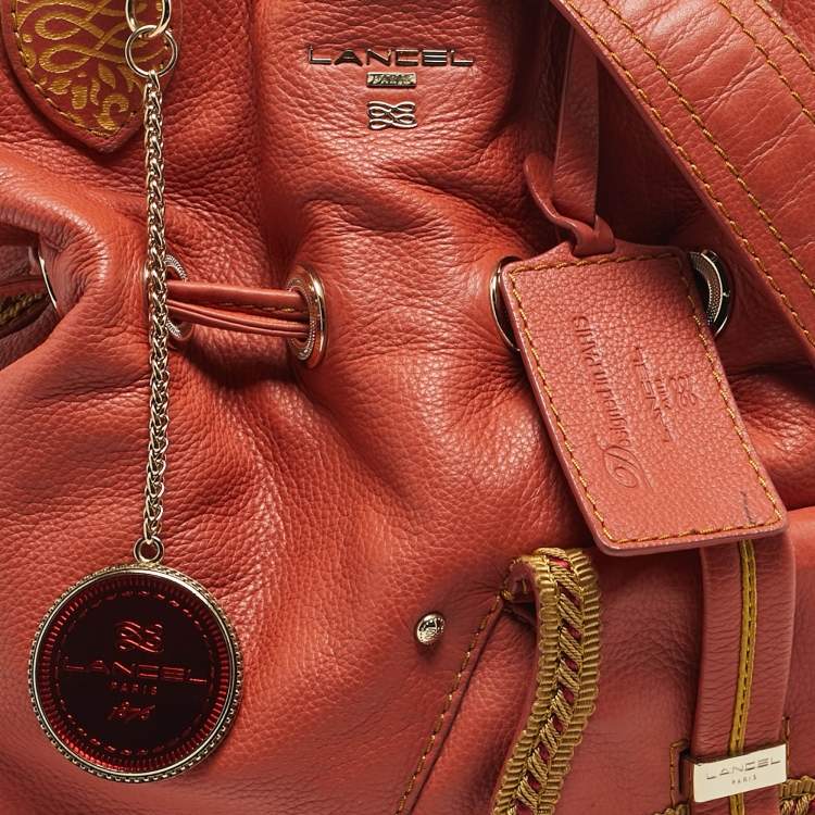 Pre Owned Lancel Orange Coral Leather Special Edition Premiere Flirt Bucket Bag