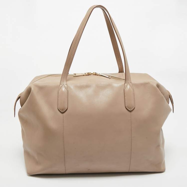 Pre Owned Lancel Beige Leather Boston Weekender Bag