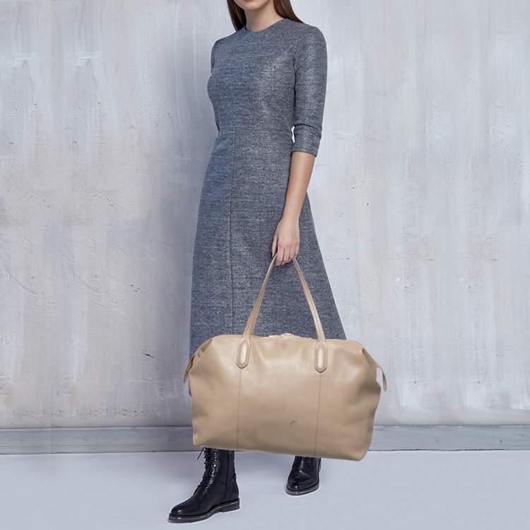 Pre Owned Lancel Beige Leather Boston Weekender Bag