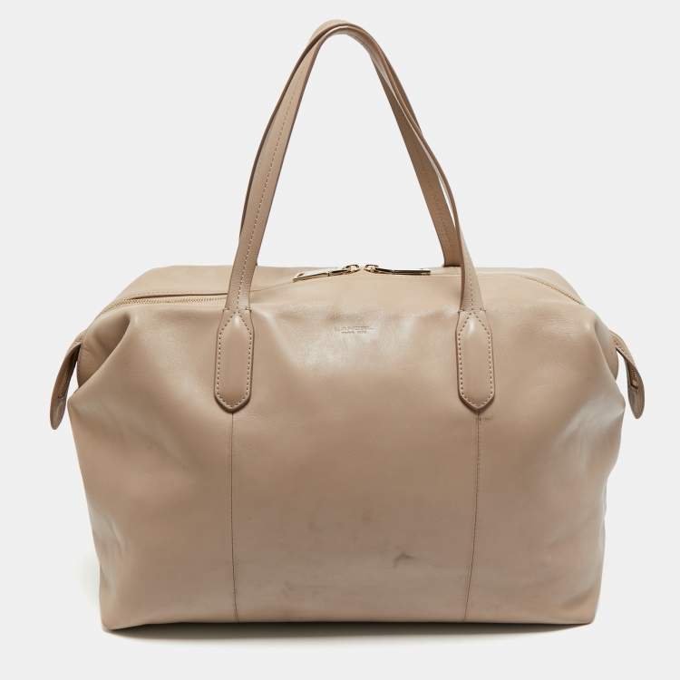 Pre Owned Lancel Beige Leather Boston Weekender Bag
