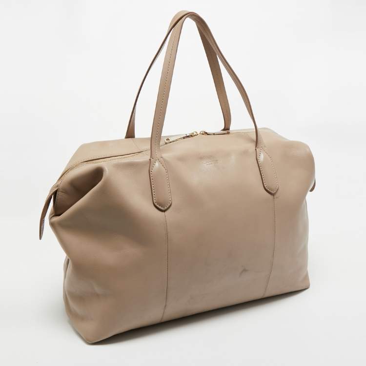 Pre Owned Lancel Beige Leather Boston Weekender Bag