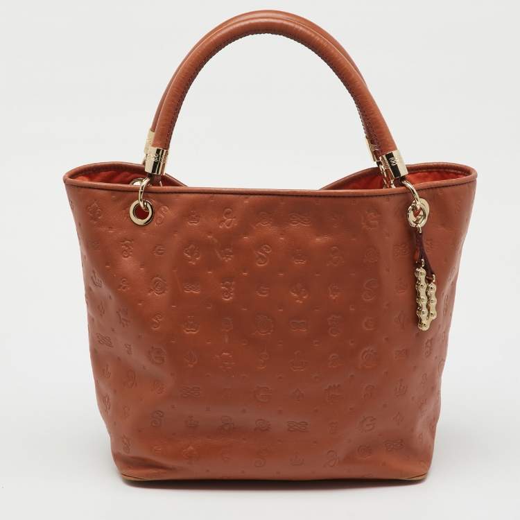 Pre Owned Lancel Brown Embossed Leather Daligramme Dali Fun Tote