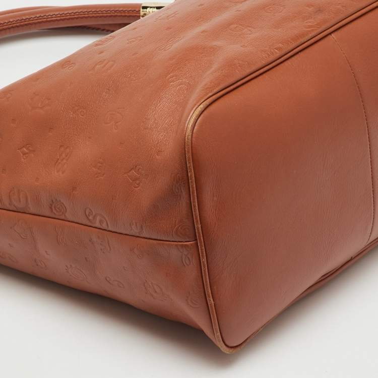 Pre Owned Lancel Brown Embossed Leather Daligramme Dali Fun Tote