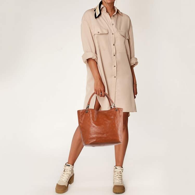 Pre Owned Lancel Brown Embossed Leather Daligramme Dali Fun Tote