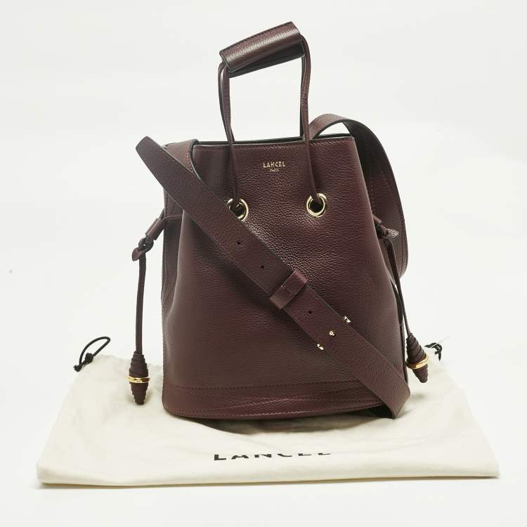 Pre Owned Lancel Burgundy Leather Le Huit Drawstring Bucket Bag
