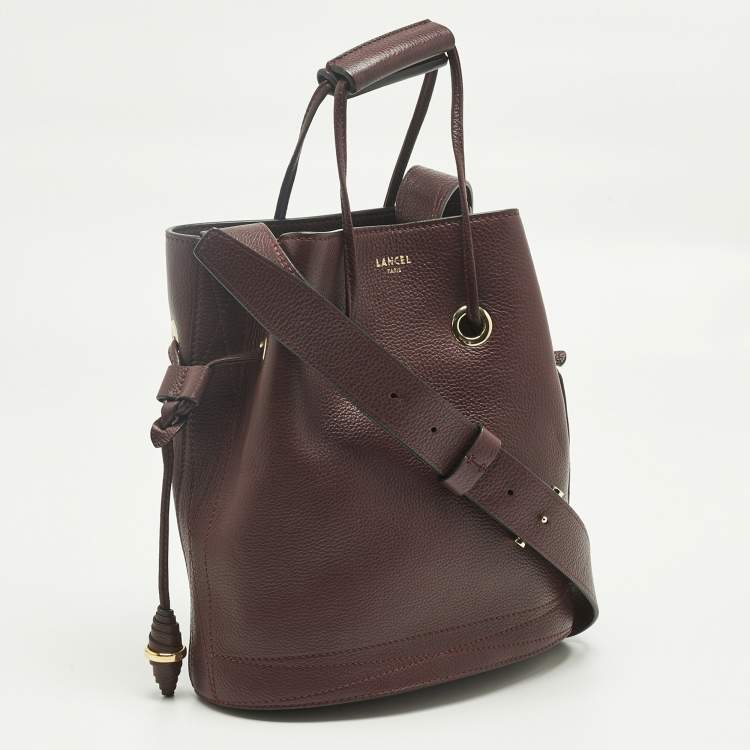 Pre Owned Lancel Burgundy Leather Le Huit Drawstring Bucket Bag