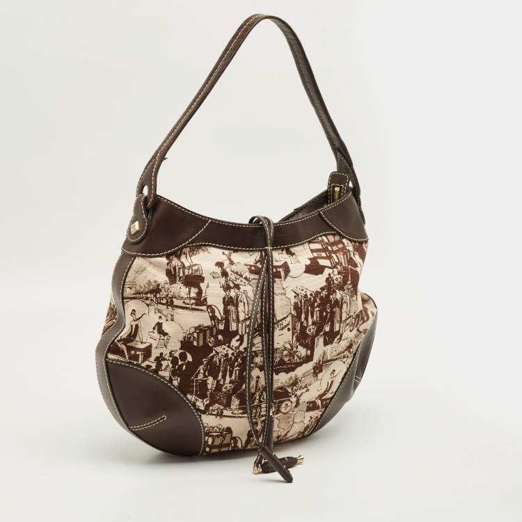 مملوكة مسبقًا Lancel Graphic Print Dark Brown Canvas and Leather Hobo
