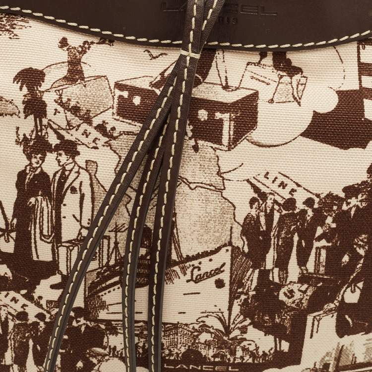 مملوكة مسبقًا Lancel Graphic Print Dark Brown Canvas and Leather Hobo