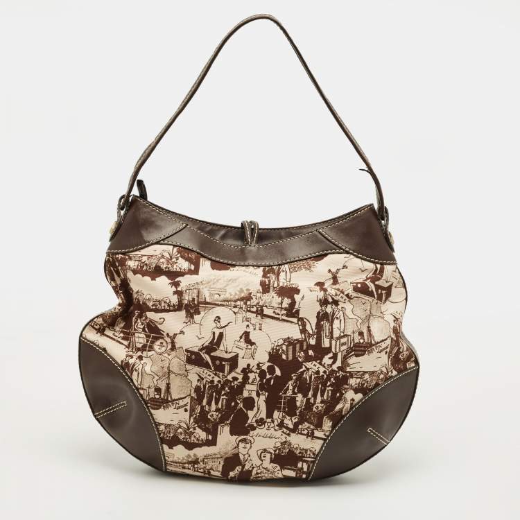 مملوكة مسبقًا Lancel Graphic Print Dark Brown Canvas and Leather Hobo