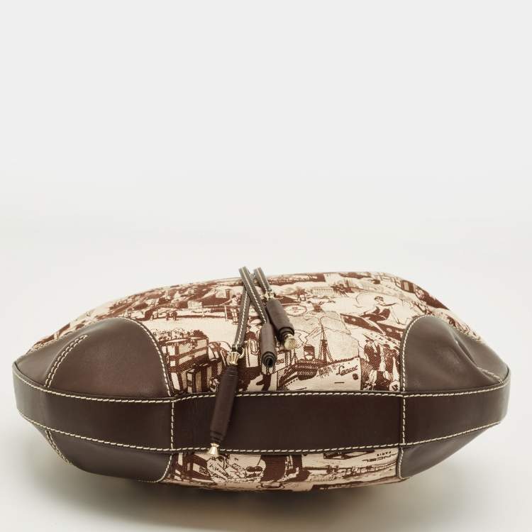 مملوكة مسبقًا Lancel Graphic Print Dark Brown Canvas and Leather Hobo