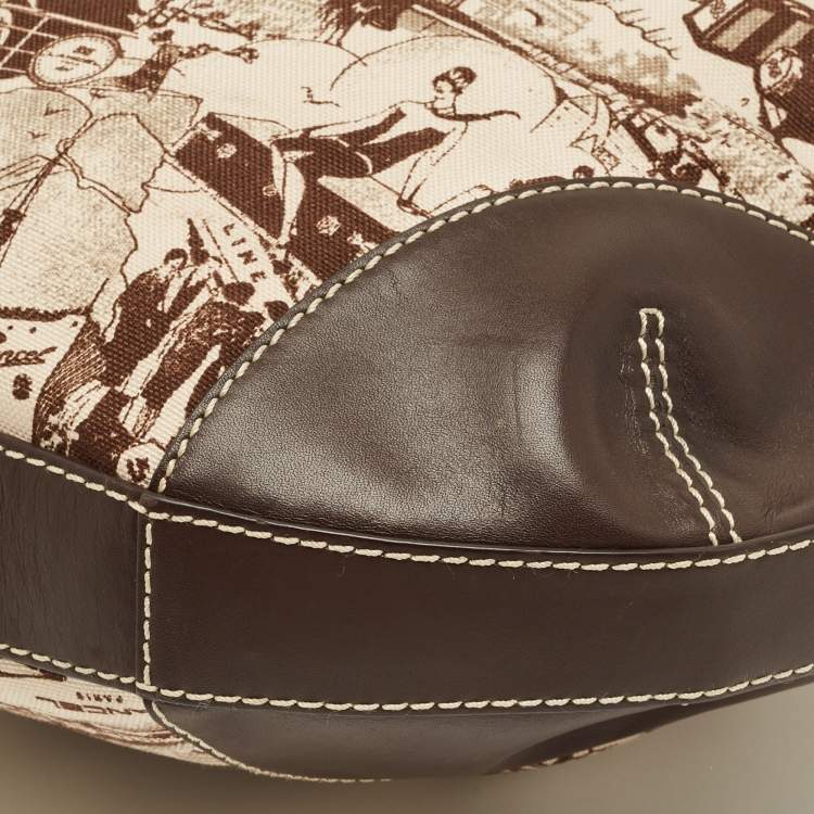 مملوكة مسبقًا Lancel Graphic Print Dark Brown Canvas and Leather Hobo