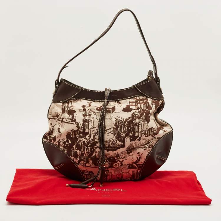 مملوكة مسبقًا Lancel Graphic Print Dark Brown Canvas and Leather Hobo
