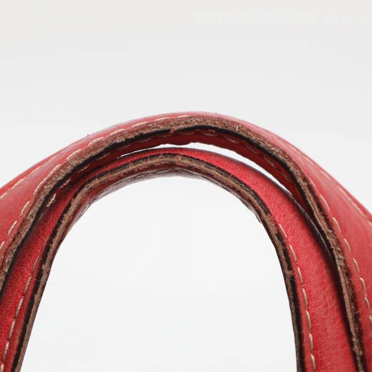 Pre Owned Lancel Red Leather Drawstring Hobo