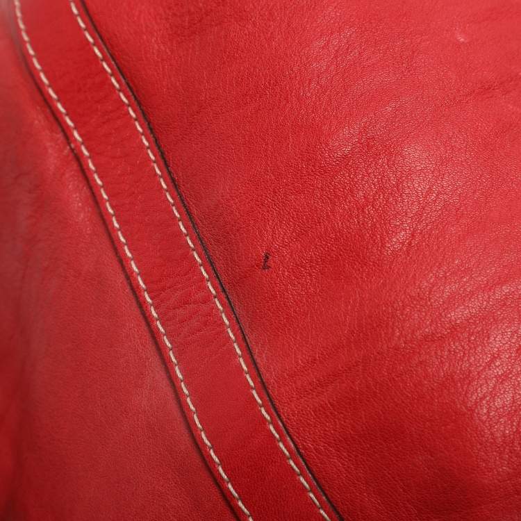 Pre Owned Lancel Red Leather Drawstring Hobo