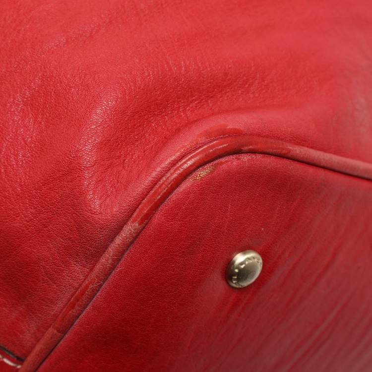 Pre Owned Lancel Red Leather Drawstring Hobo