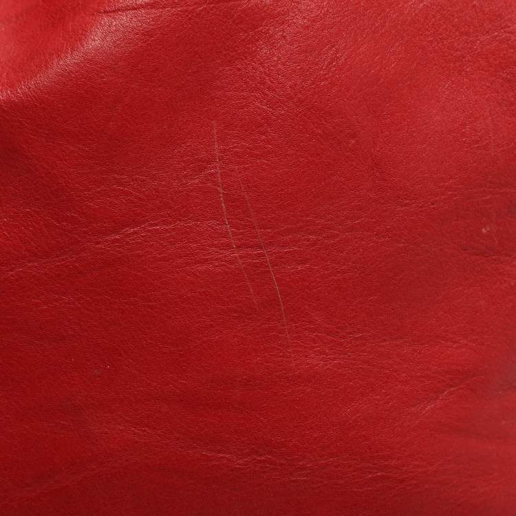 Pre Owned Lancel Red Leather Drawstring Hobo