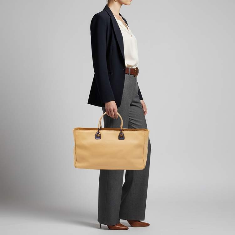 Pre Owned Lancel East-West Tan Leather Zipped Tote