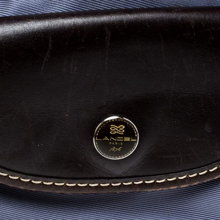 Pre Owned Lancel Metallic Blue Nylon and Leather Bowling Bag