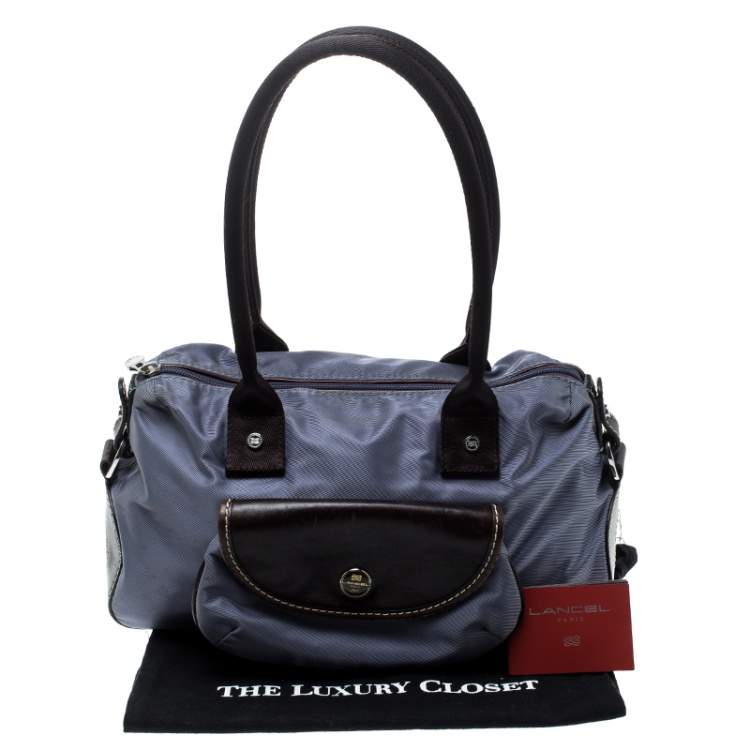 Pre Owned Lancel Metallic Blue Nylon and Leather Bowling Bag