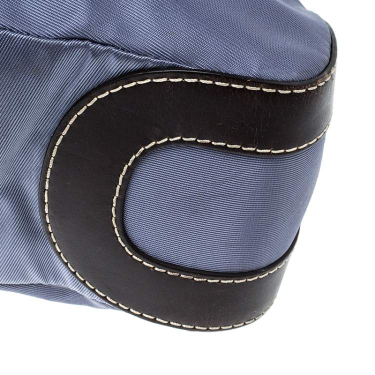 Pre Owned Lancel Metallic Blue Nylon and Leather Bowling Bag