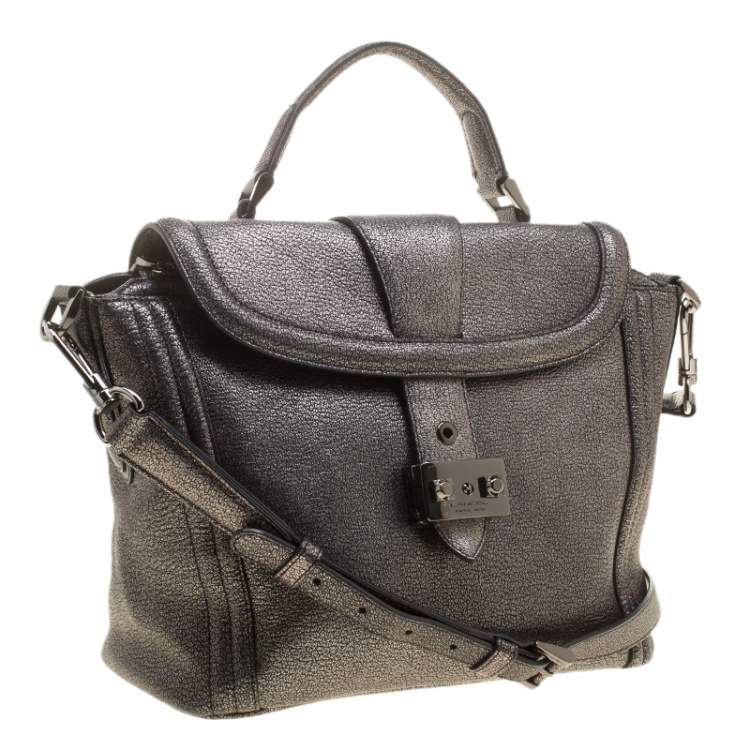 Pre Owned Lancel Metallic Grey Leather Satchel