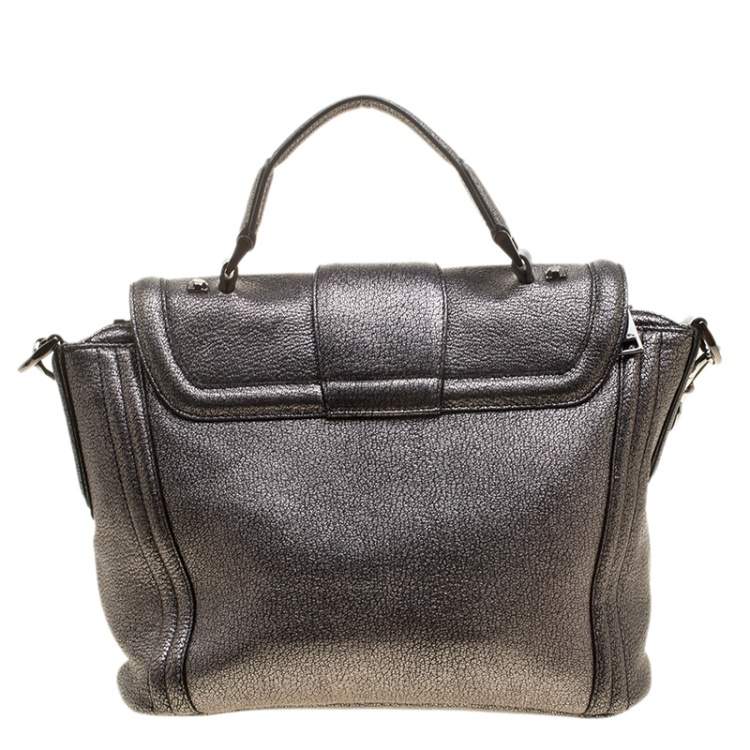 Pre Owned Lancel Metallic Grey Leather Satchel