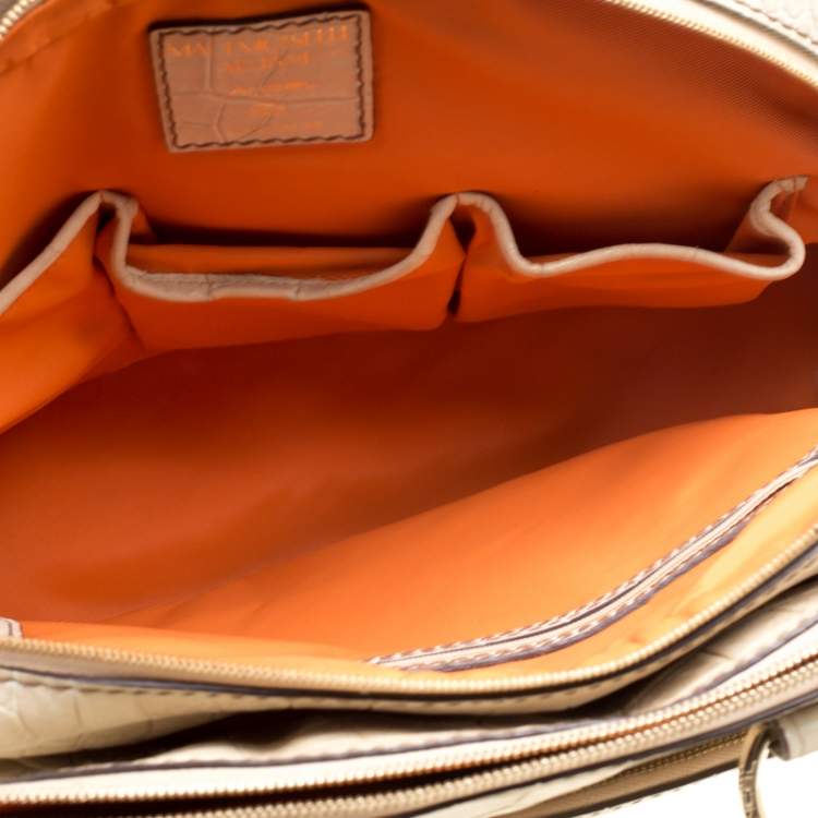 Pre Owned Lancel Light Green Croc Embossed Leather Mademoiselle Adjani Dome Satchel