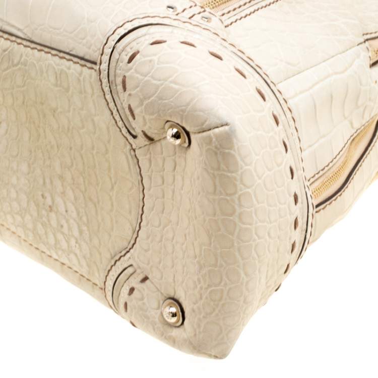 Pre Owned Lancel Light Green Croc Embossed Leather Mademoiselle Adjani Dome Satchel