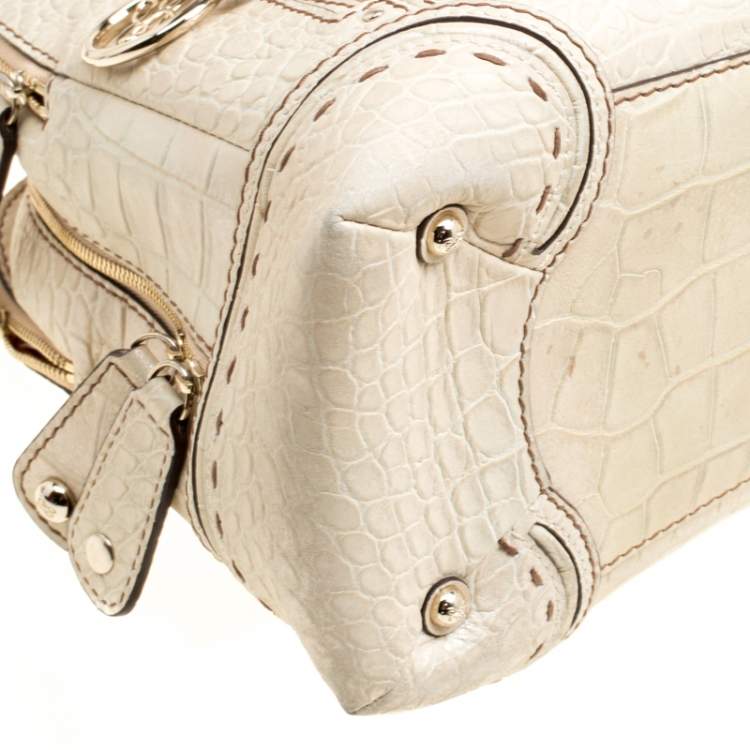 Pre Owned Lancel Light Green Croc Embossed Leather Mademoiselle Adjani Dome Satchel