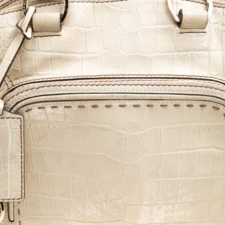 Pre Owned Lancel Light Green Croc Embossed Leather Mademoiselle Adjani Dome Satchel