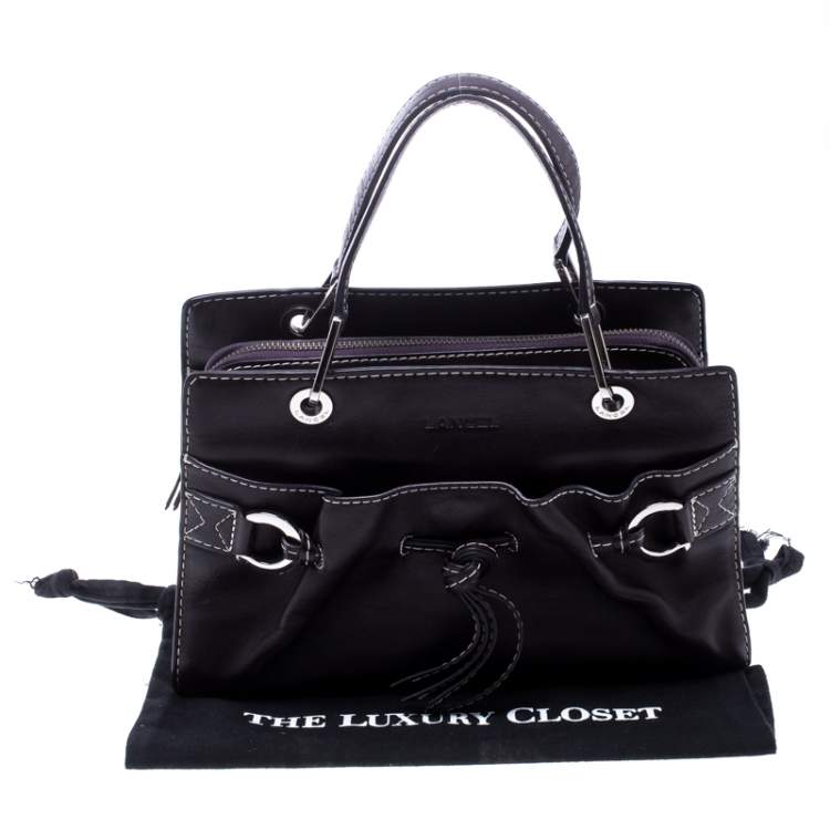Pre Owned Lancel Dark Purple Leather Tote