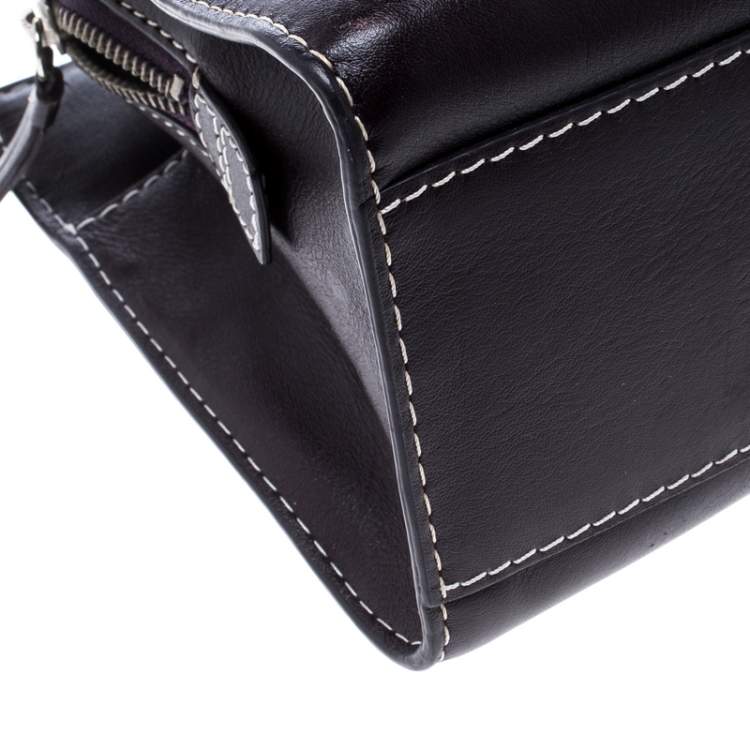 Pre Owned Lancel Dark Purple Leather Tote
