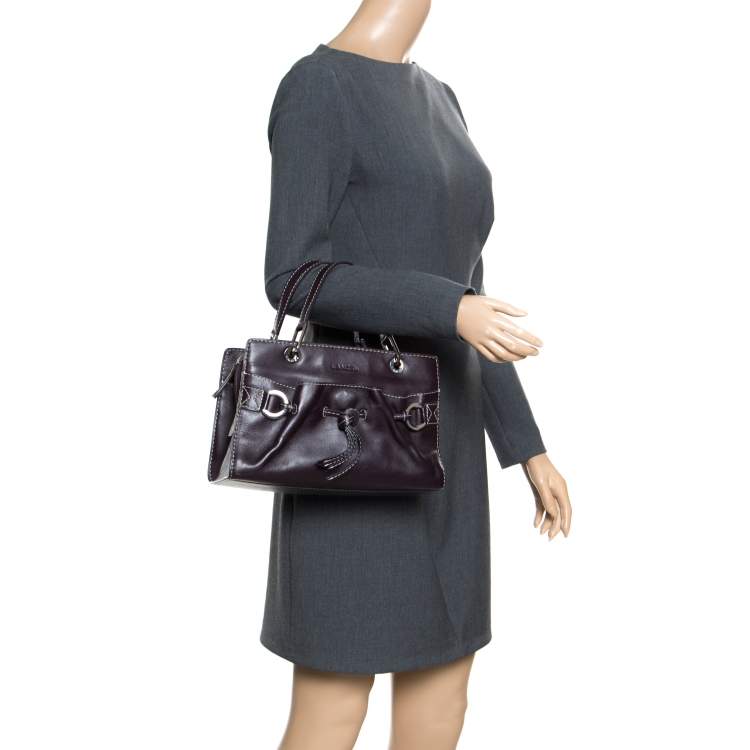 Pre Owned Lancel Dark Purple Leather Tote