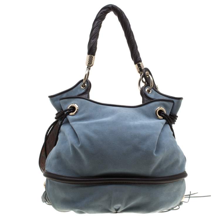 Pre Owned Lancel Blue/Brown Suede and Leather Le Brigitte Bardot Hobo