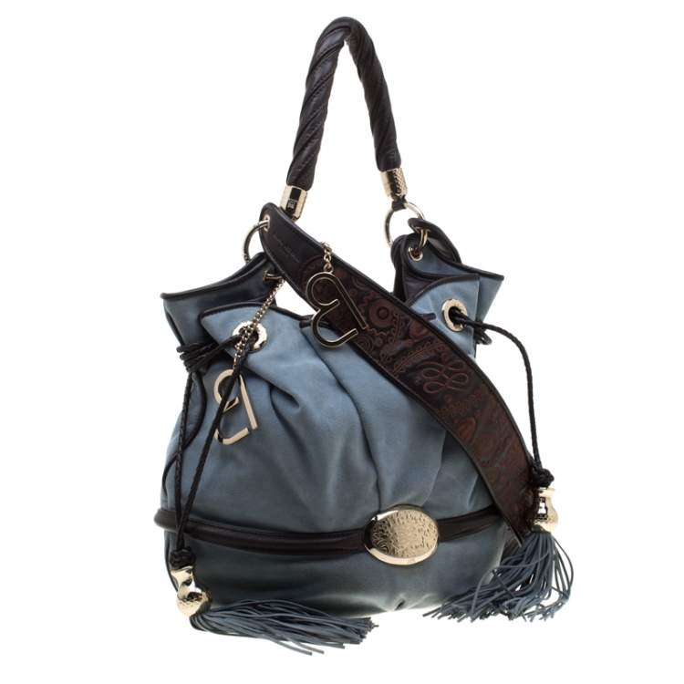 Pre Owned Lancel Blue/Brown Suede and Leather Le Brigitte Bardot Hobo