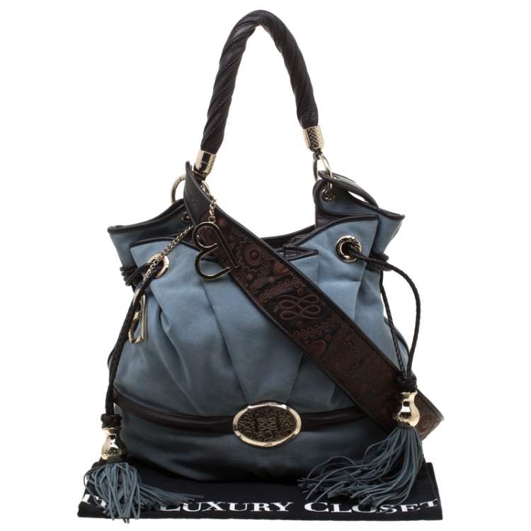 Pre Owned Lancel Blue/Brown Suede and Leather Le Brigitte Bardot Hobo