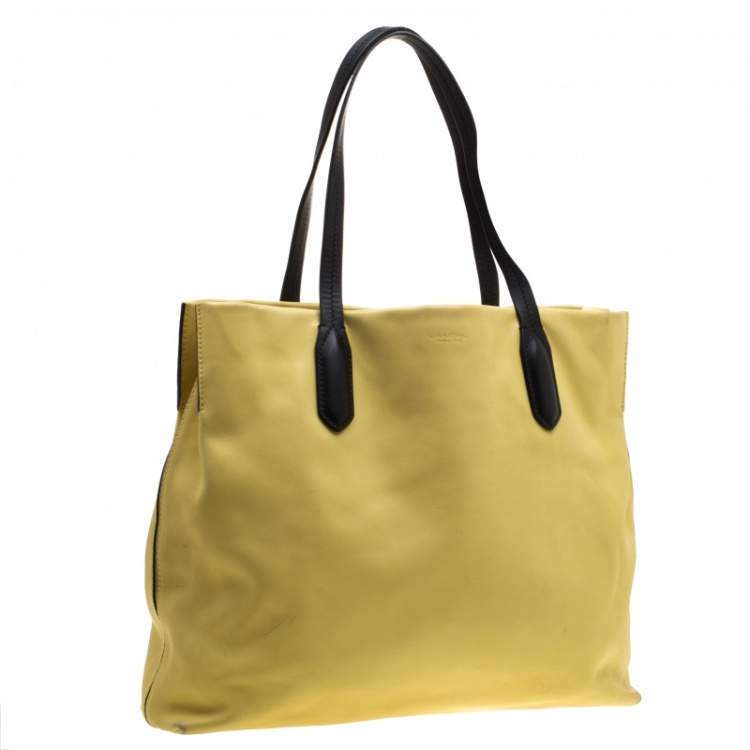 Pre Owned Lancel Yellow And Black Leather Tote