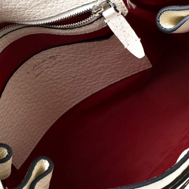Pre Owned Lancel White Leather Small Charlie Top Handle Bag