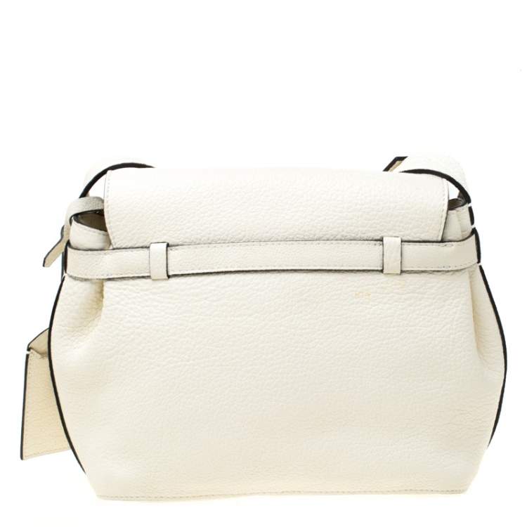 Pre Owned Lancel White Leather Small Charlie Top Handle Bag