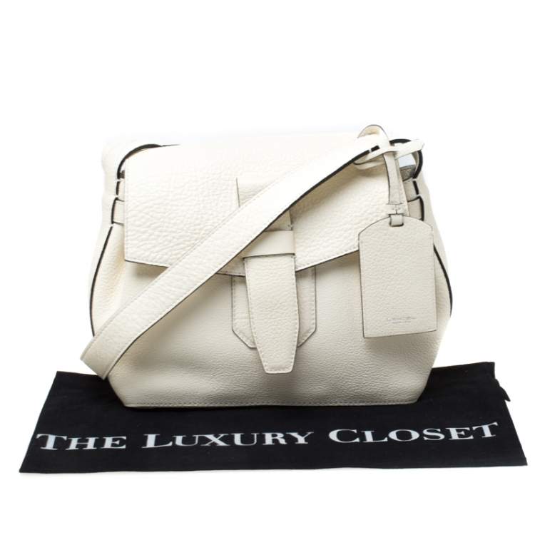 Pre Owned Lancel White Leather Small Charlie Top Handle Bag