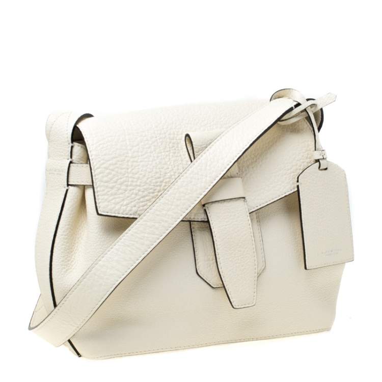 Pre Owned Lancel White Leather Small Charlie Top Handle Bag
