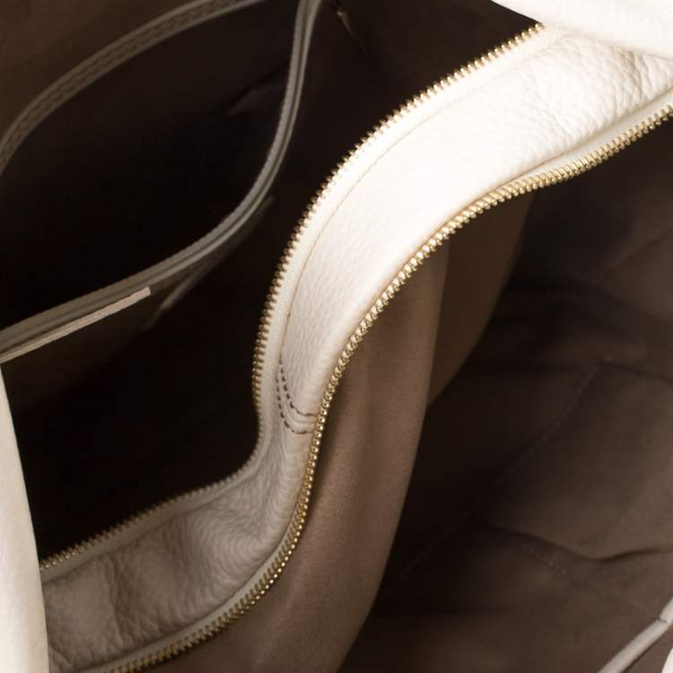 Pre Owned Lancel Light Cream Leather Tassel Hobo 