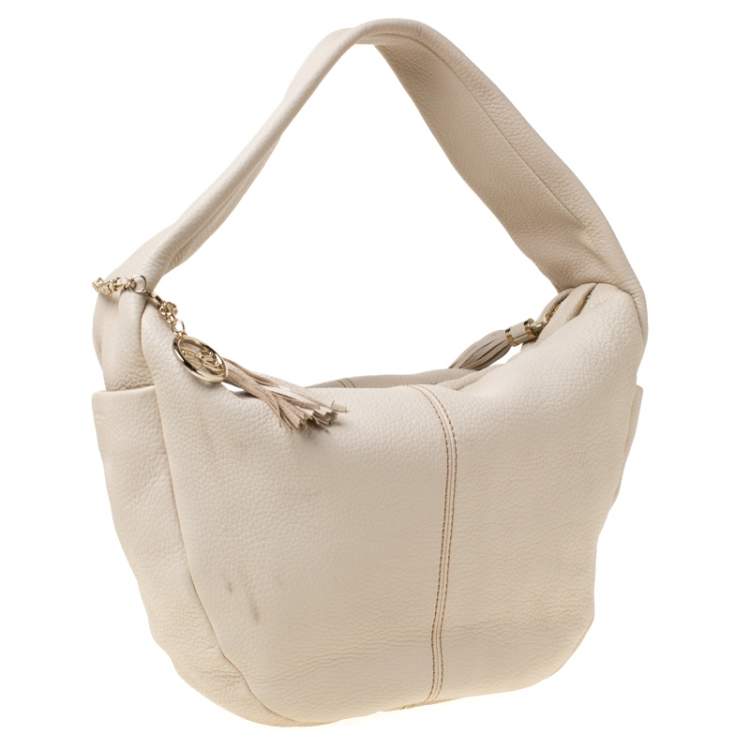 Pre Owned Lancel Light Cream Leather Tassel Hobo 